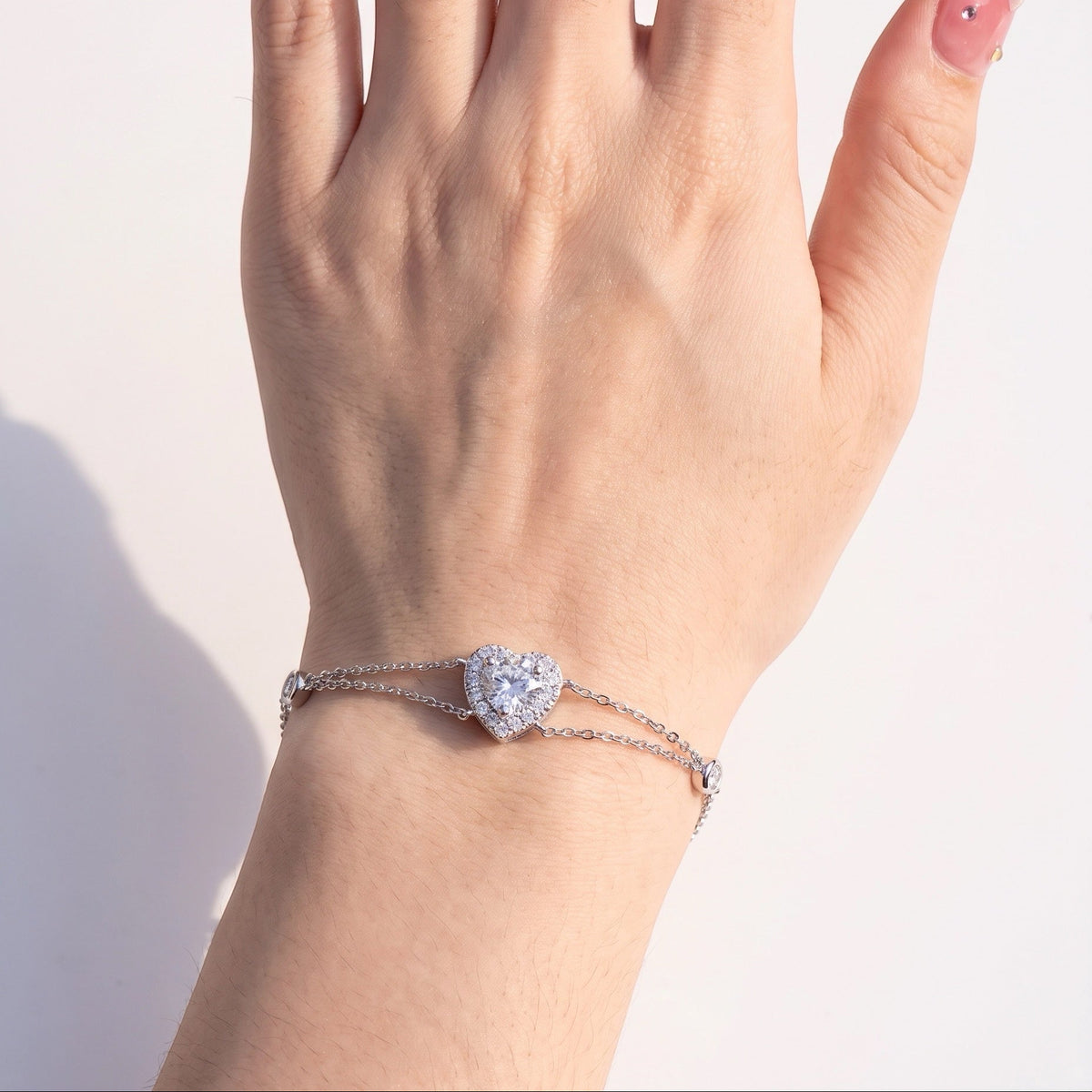 Round Diamond Heart Halo Double Chain Lab Grown Diamond Bracelet - Triple Jewelry