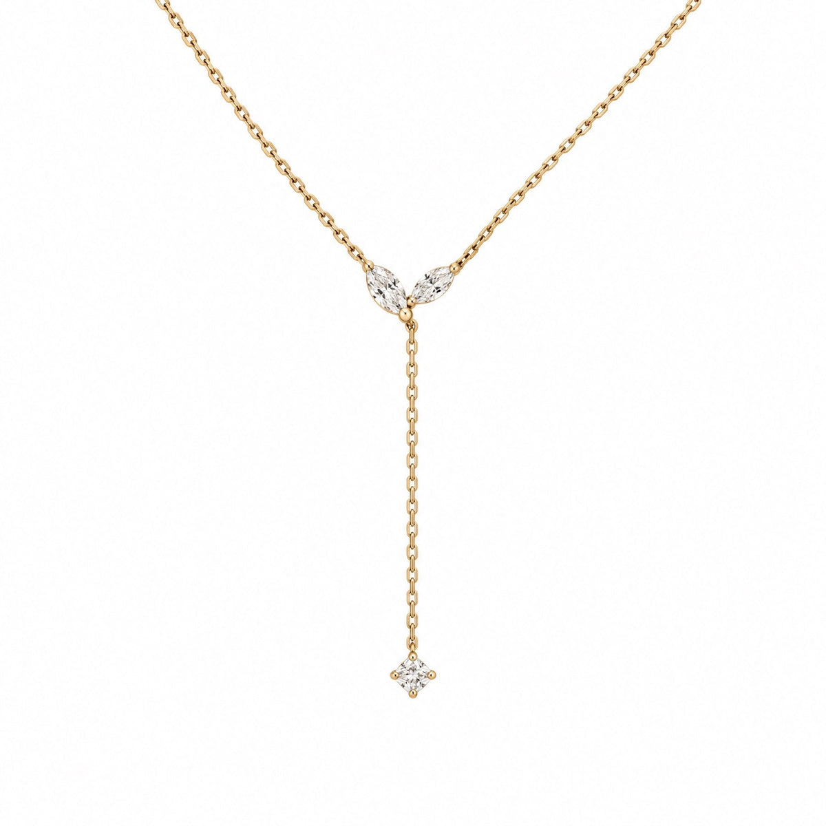 馬眼形羽葉Y字鏈 18K金培育鑽石懸垂項鏈 | Triple Jewelry