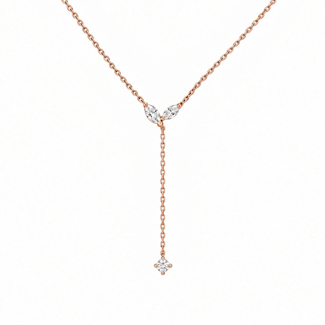 馬眼形羽葉Y字鏈 18K金培育鑽石懸垂項鏈 | Triple Jewelry
