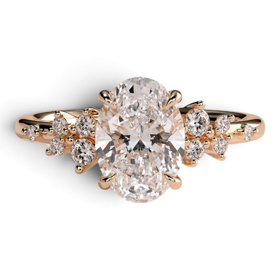 Oval Cut Lab Grown Diamond Cluster Engagement Ring - Triple Jewelry