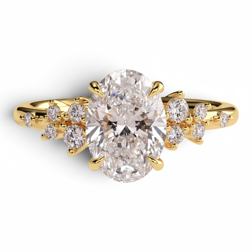 Oval Cut Lab Grown Diamond Cluster Engagement Ring - Triple Jewelry