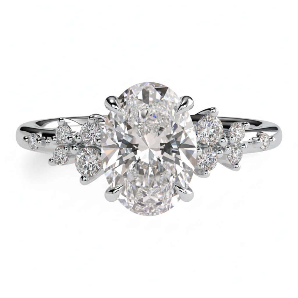 Oval Cut Lab Grown Diamond Cluster Engagement Ring - Triple Jewelry