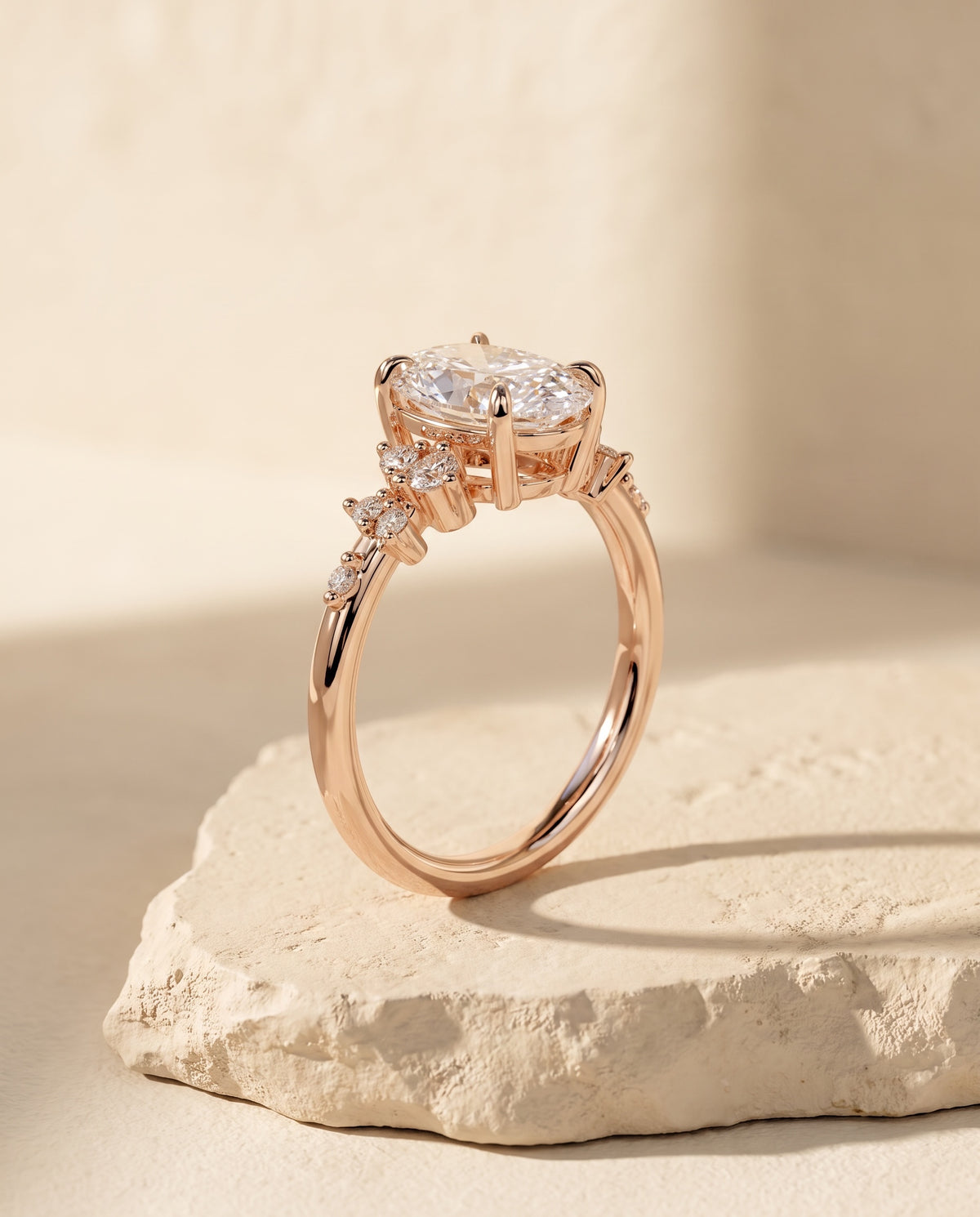 Oval Cut Lab Grown Diamond Cluster Engagement Ring - Triple Jewelry