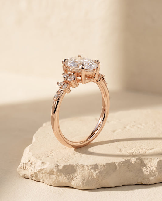 Oval Cut Lab Grown Diamond Cluster Engagement Ring - Triple Jewelry