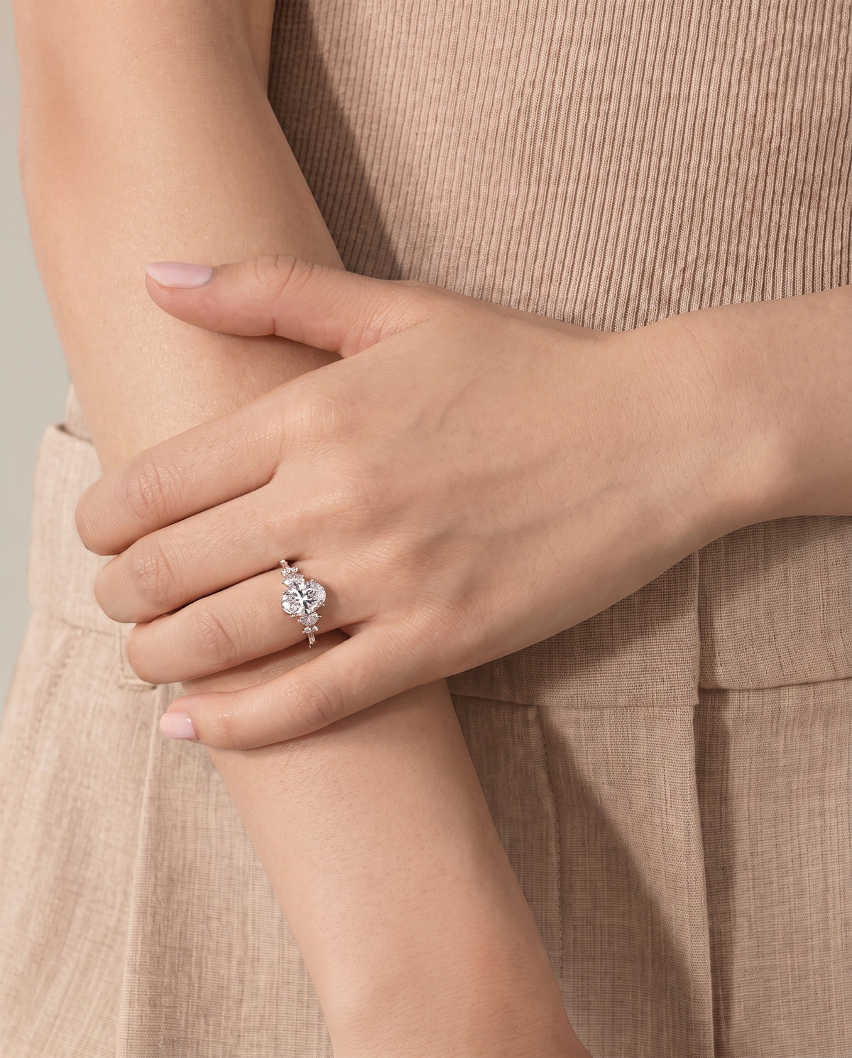 Oval Cut Lab Grown Diamond Cluster Engagement Ring - Triple Jewelry