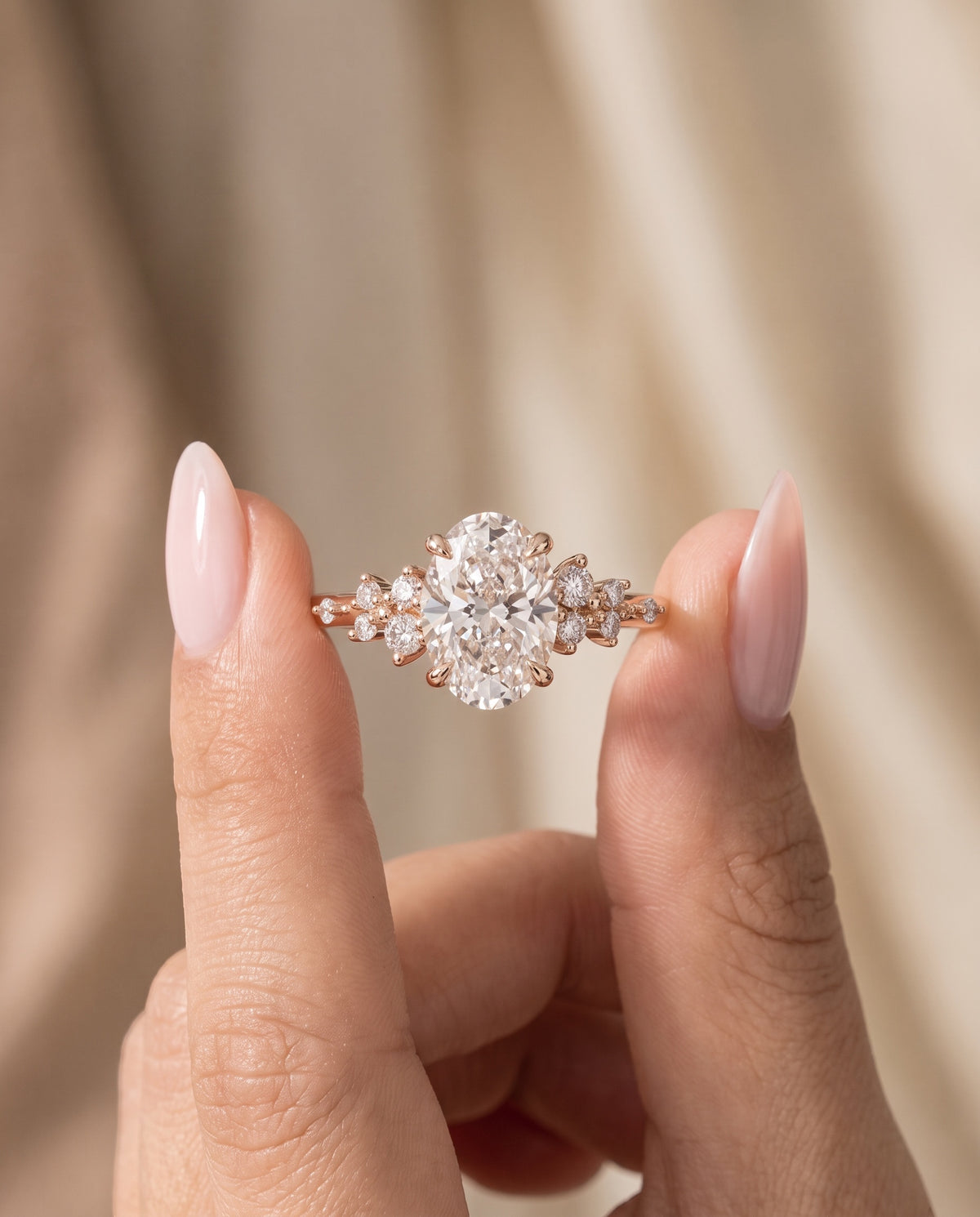 Oval Cut Lab Grown Diamond Cluster Engagement Ring - Triple Jewelry