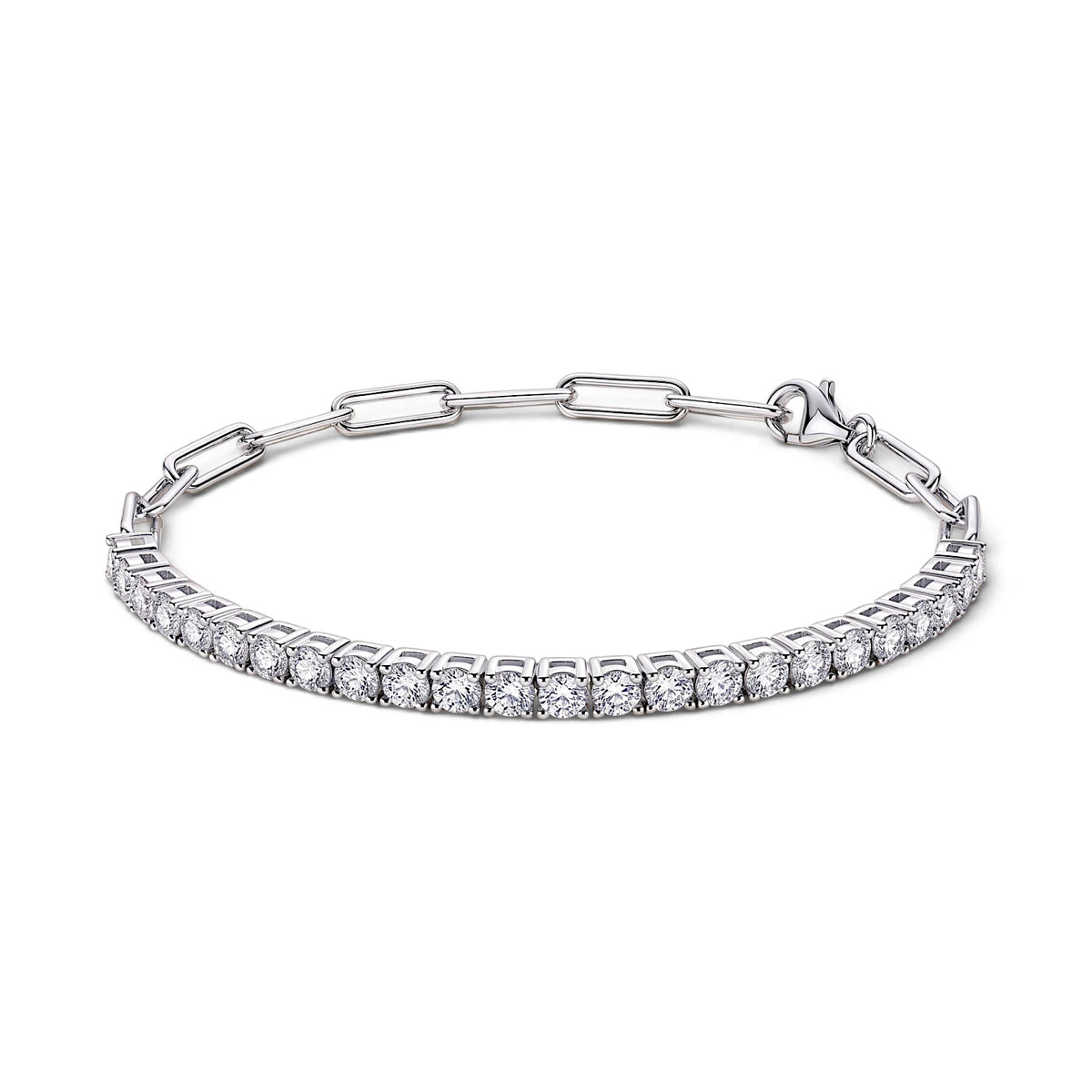 Round Lab Grown Diamond Tennis Paperclip Half Chain Bracelet | Triple Jewelry