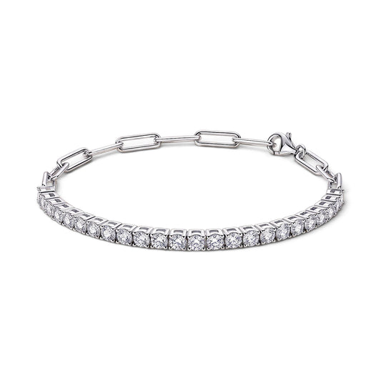 Round Lab Grown Diamond Tennis Paperclip Half Chain Bracelet | Triple Jewelry