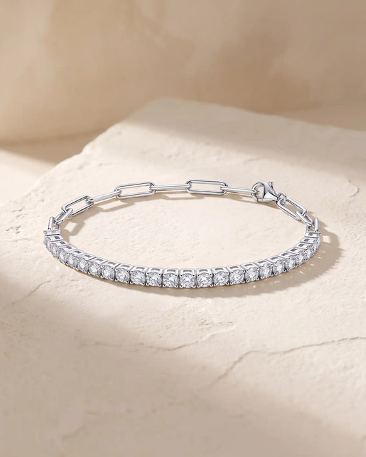 Round Lab Grown Diamond Tennis Paperclip Half Chain Bracelet | Triple Jewelry