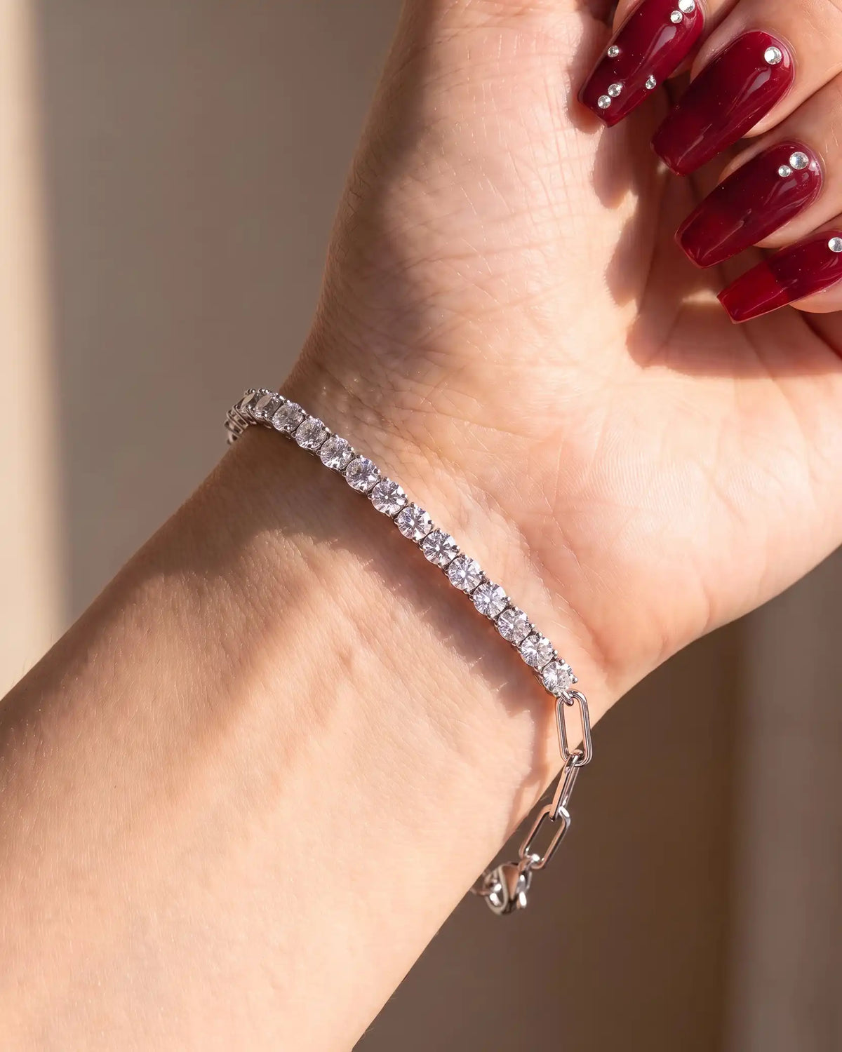 Round Lab Grown Diamond Tennis Paperclip Half Chain Bracelet | Triple Jewelry