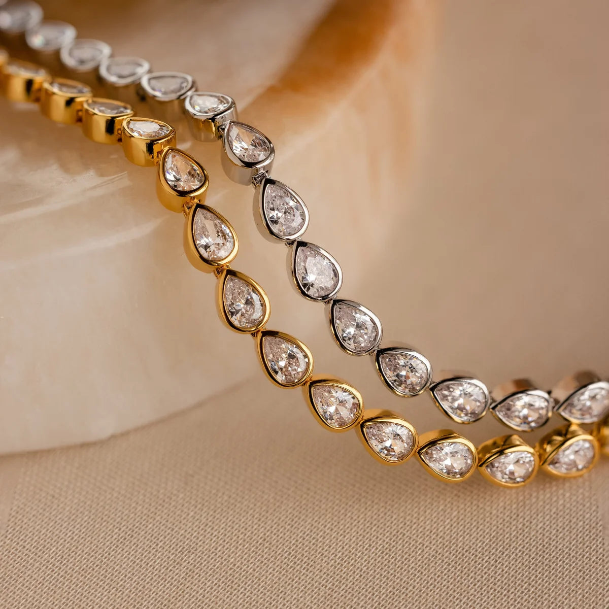 Pear Cut Bezel Set Lab Grown Diamond Tennis Bracelet Teardrop Triple Jewelry