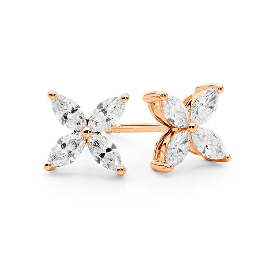 Marquise Diamond Clover Stud Earrings Flower Lab Grown Diamond Studs | Triple Jewelry