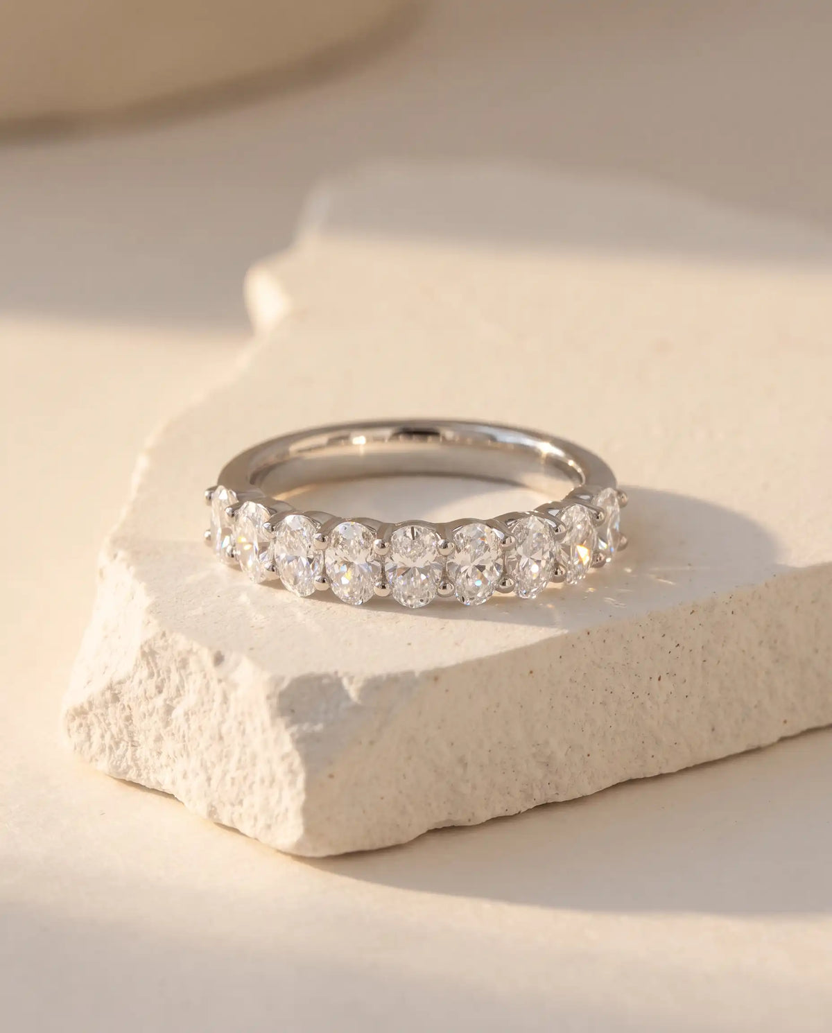 Oval Cut Shared Prong Lab Grown Diamond Half Eternity Band Ring 14K/18K Solid Gold | Triple Jewelry