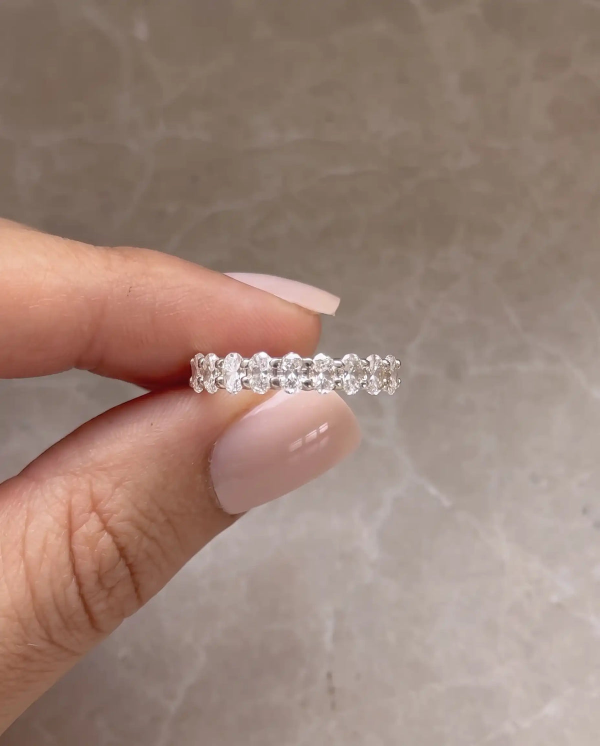 Oval Cut Shared Prong Lab Grown Diamond Half Eternity Band Ring 14K/18K Solid Gold | Triple Jewelry