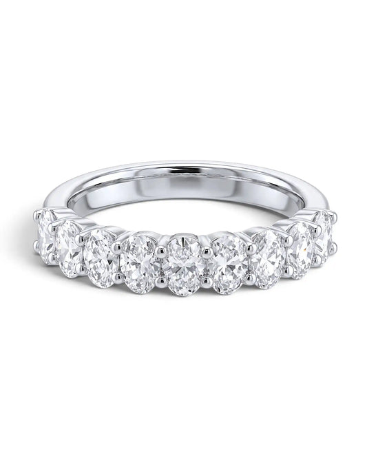 Oval Cut Shared Prong Lab Grown Diamond Half Eternity Band Ring 14K/18K Solid Gold | Triple Jewelry