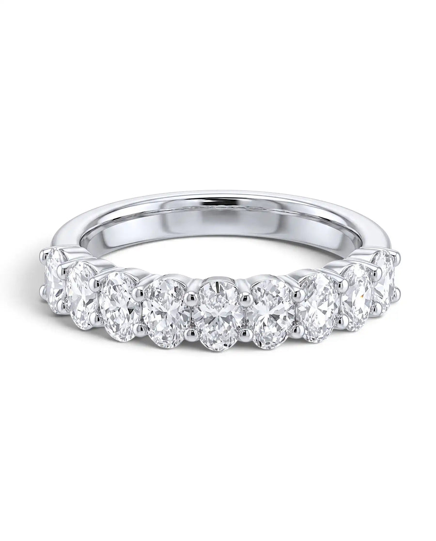 Oval Cut Shared Prong Lab Grown Diamond Half Eternity Band Ring 14K/18K Solid Gold | Triple Jewelry