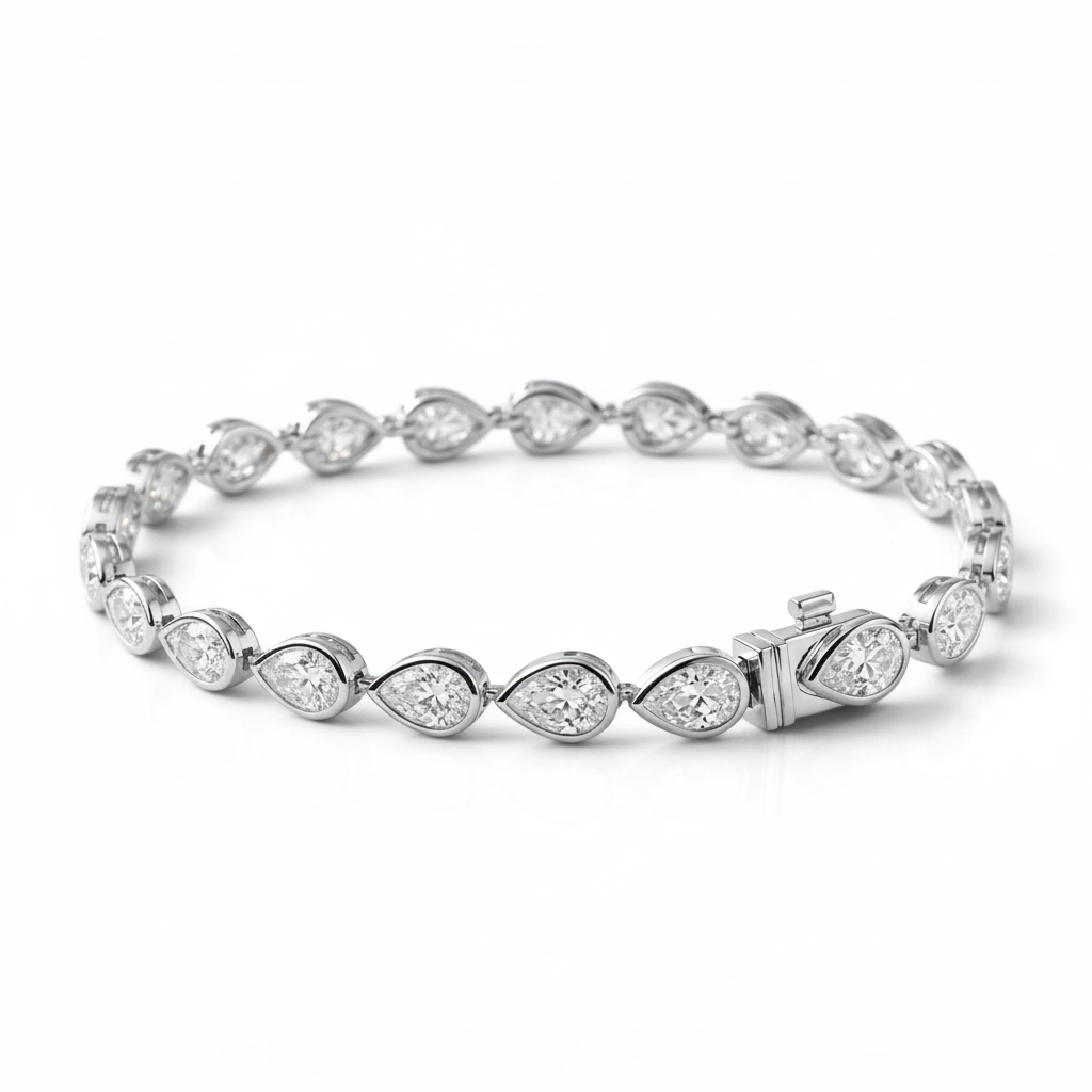 Pear Cut Bezel Set Lab Grown Diamond Tennis Bracelet Teardrop Triple Jewelry