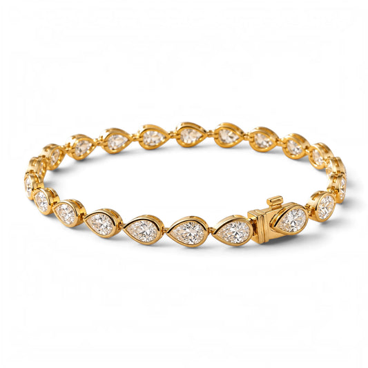 Pear Cut Bezel Set Lab Grown Diamond Tennis Bracelet Teardrop Triple Jewelry