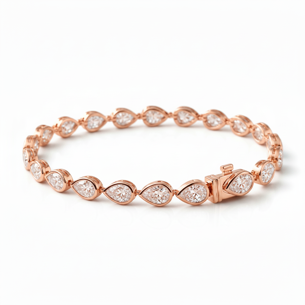 Pear Cut Bezel Set Lab Grown Diamond Tennis Bracelet Teardrop Triple Jewelry