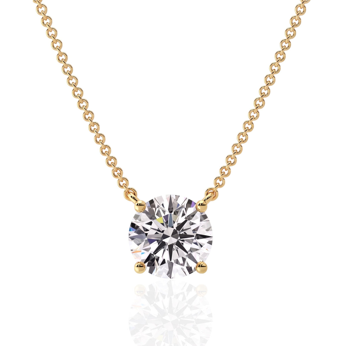 Triple Jewelry 經典四爪圓形實驗室培育鑽石項鍊，金色細緻鍊條搭配閃耀單鑽吊墜。