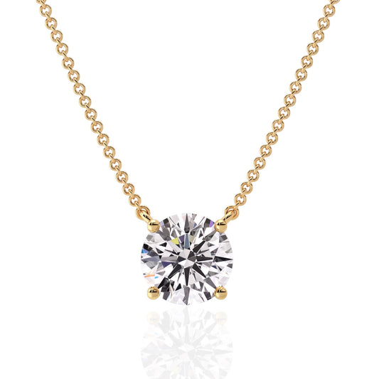 Triple Jewelry 經典四爪圓形實驗室培育鑽石項鍊，金色細緻鍊條搭配閃耀單鑽吊墜。