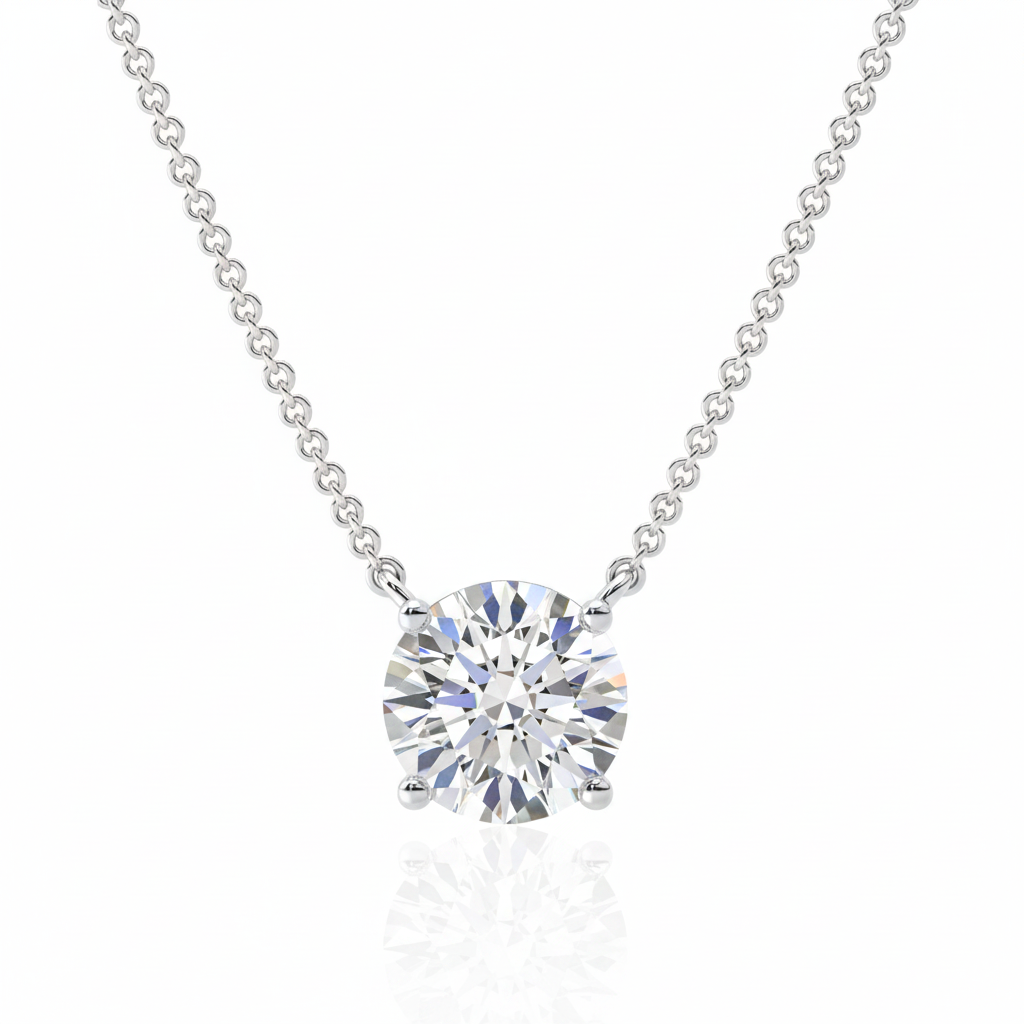 Triple Jewelry 經典四爪圓形實驗室培育鑽石吊墜項鍊，精緻細鍊搭配閃耀圓鑽，簡約優雅。